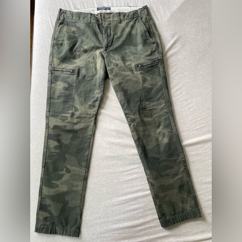 Abercrombie Men’s Landon Skinny Stretch Army Fatigue Zipper Cargo Pants 33W 32L